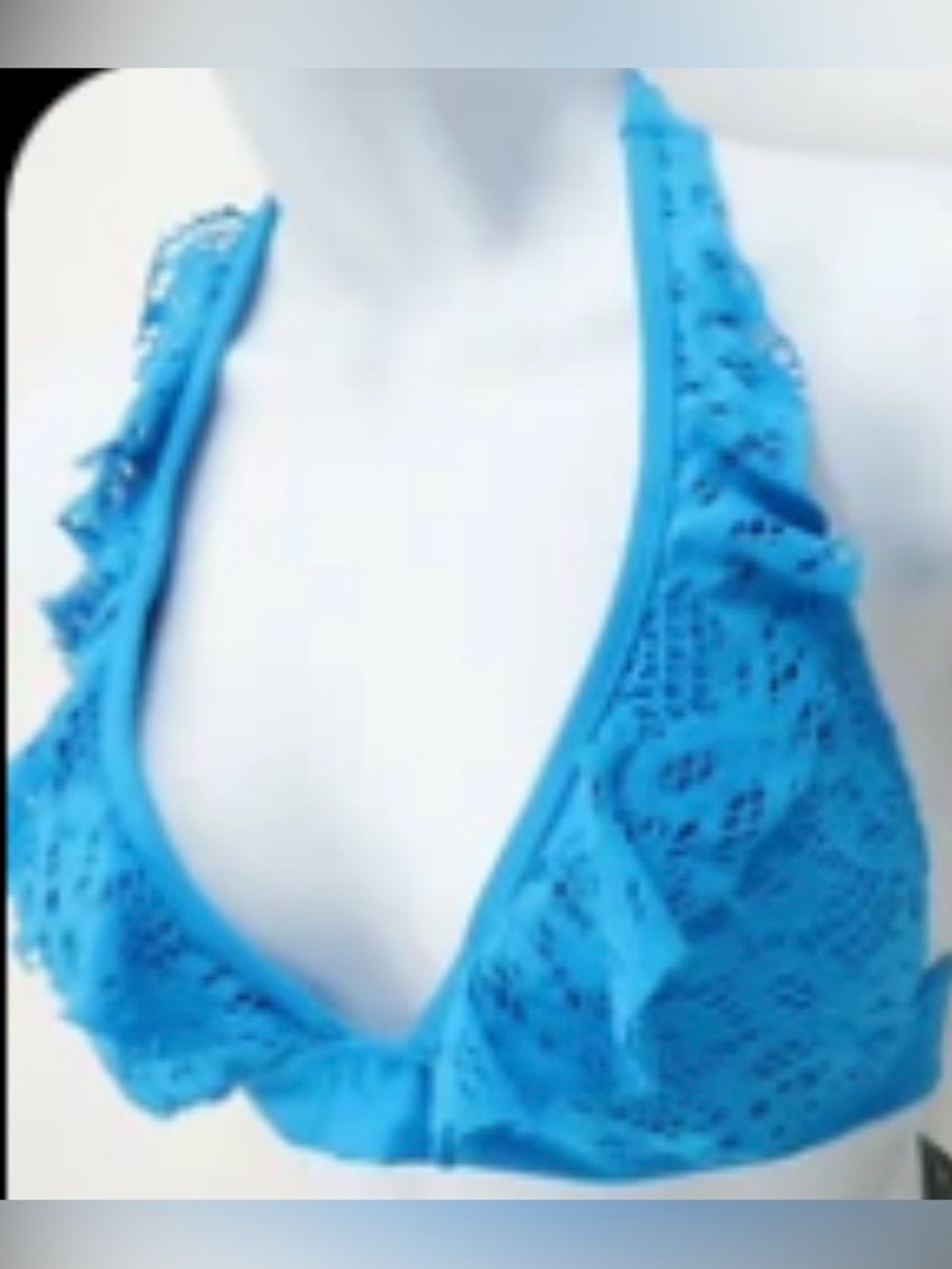 Kenneth Cole Reaction Turquoise Blue Flounce Lace Halter Bikini Top Med